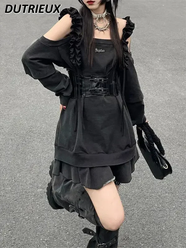 Japanese Punk Style Y2g Hot Girl off-the-Shoulder Retro Dress Black Waist-Tight Fake Two-Piece Long Sleeve Dresses Waist Seal
Japanese Punk Style Y2g Hot Girl off-the-Shoulder Retro Dress Black Waist-Tight Fake Two-Piece Long Sleeve Dresses Waist Seal