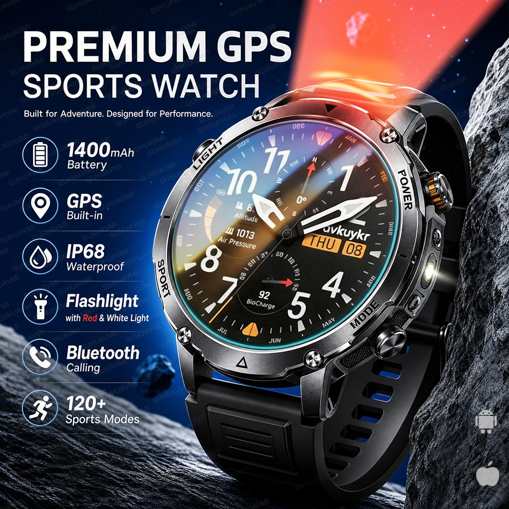 2026 New 1400mAh Ultra big Battery Smart Watch Outdoor GPS IP68 Waterproof Flashlight Call SOS HD AMOLED Sport Smartwatch Men
2026 New 1400mAh Ultra big Battery Smart Watch Outdoor GPS IP68 Waterproof Flashlight Call SOS HD AMOLED Sport Smartwatch Men