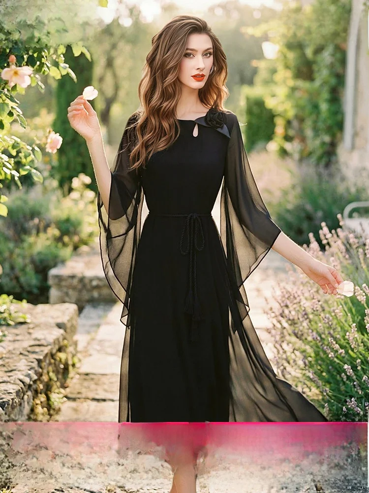 Black Midi Dress Women's Summer New Design Thin Belted Slimming Lightweight FX.&Mongyi Elegant High Waist Polyester Fiber
Black Midi Dress Women's Summer New Design Thin Belted Slimming Lightweight FX.&Mongyi Elegant High Waist Polyester Fiber