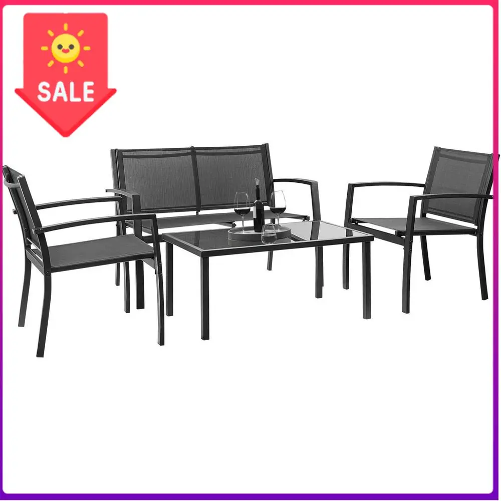 Bestseller4-Piece Black Patio Furniture Set with Lawn Chairs and Glass Coffee Table for Garden or Poolside
Bestseller4-Piece Black Patio Furniture Set with Lawn Chairs and Glass Coffee Table for Garden or Poolside