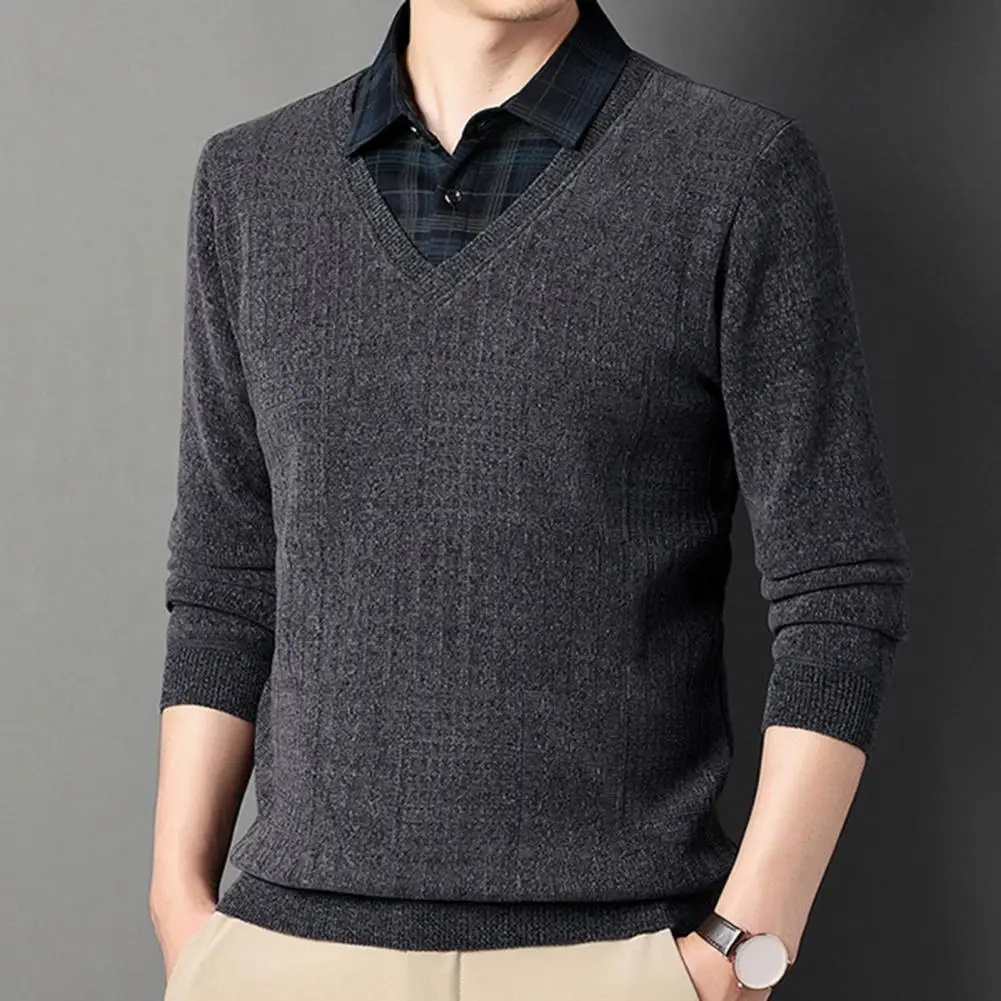 Men Fall Top Plaid Print Button Elastic Pullover for Mid-aged Men Thick Warm Sweater with Fake Two-piece Design Lapel for Fall
Men Fall Top Plaid Print Button Elastic Pullover for Mid-aged Men Thick Warm Sweater with Fake Two-piece Design Lapel for Fall