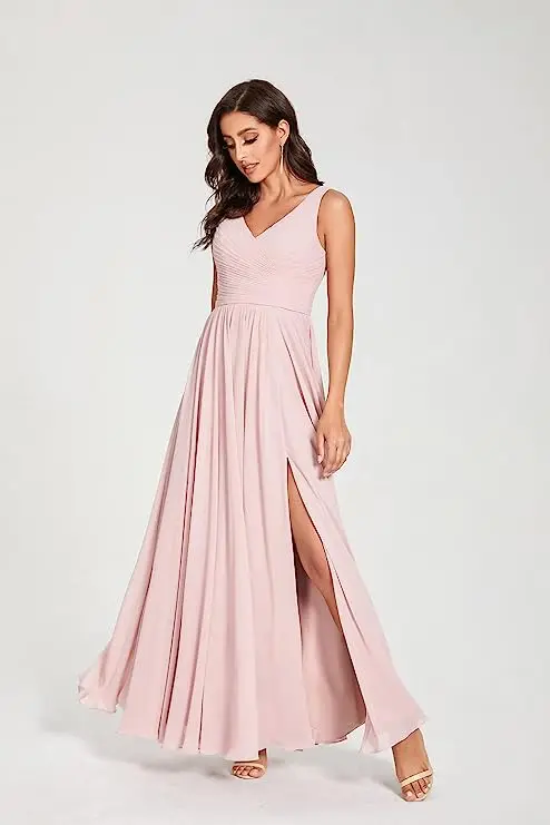Long Bridesmaid Dress Chiffon with Slit Pleated Evening Dresses A line Formal Dresses for Women
Long Bridesmaid Dress Chiffon with Slit Pleated Evening Dresses A line Formal Dresses for Women