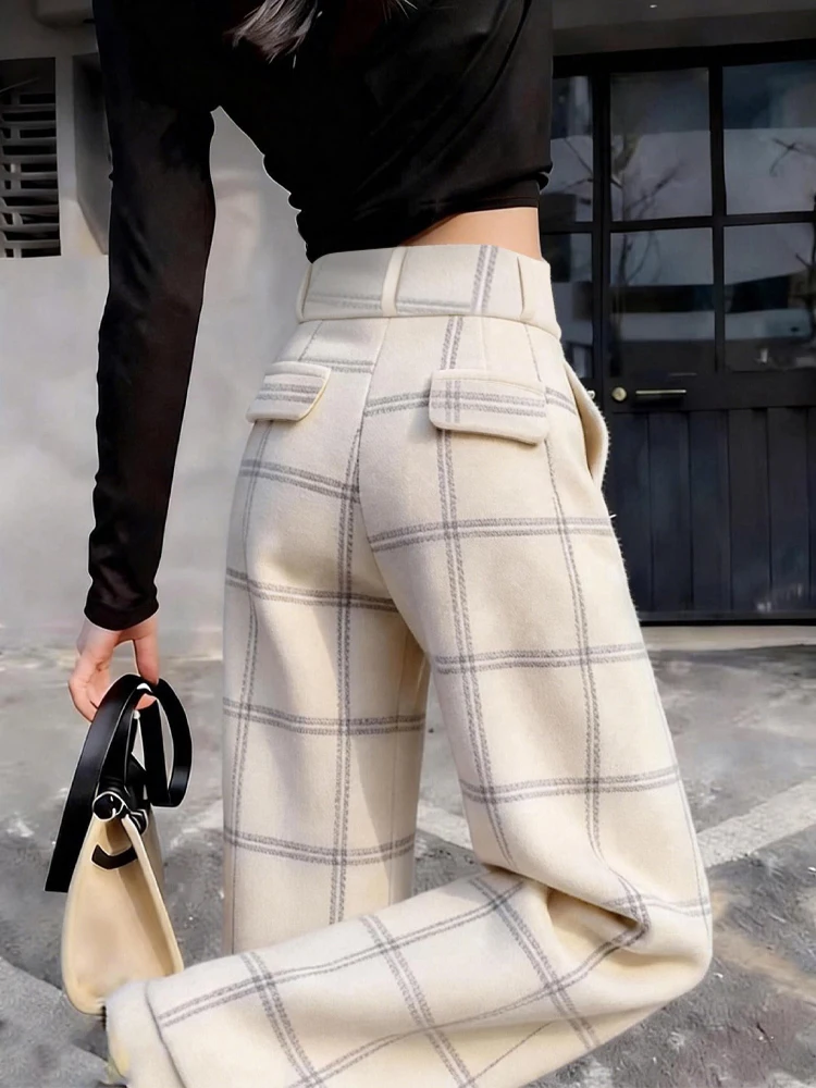 Trendy Casual Plaid Wide Leg Straight Pants Women's Thiened Fce High Waist Autumn Winter Faion Design Slimming Effect
Trendy Casual Plaid Wide Leg Straight Pants Women's Thiened Fce High Waist Autumn Winter Faion Design Slimming Effect