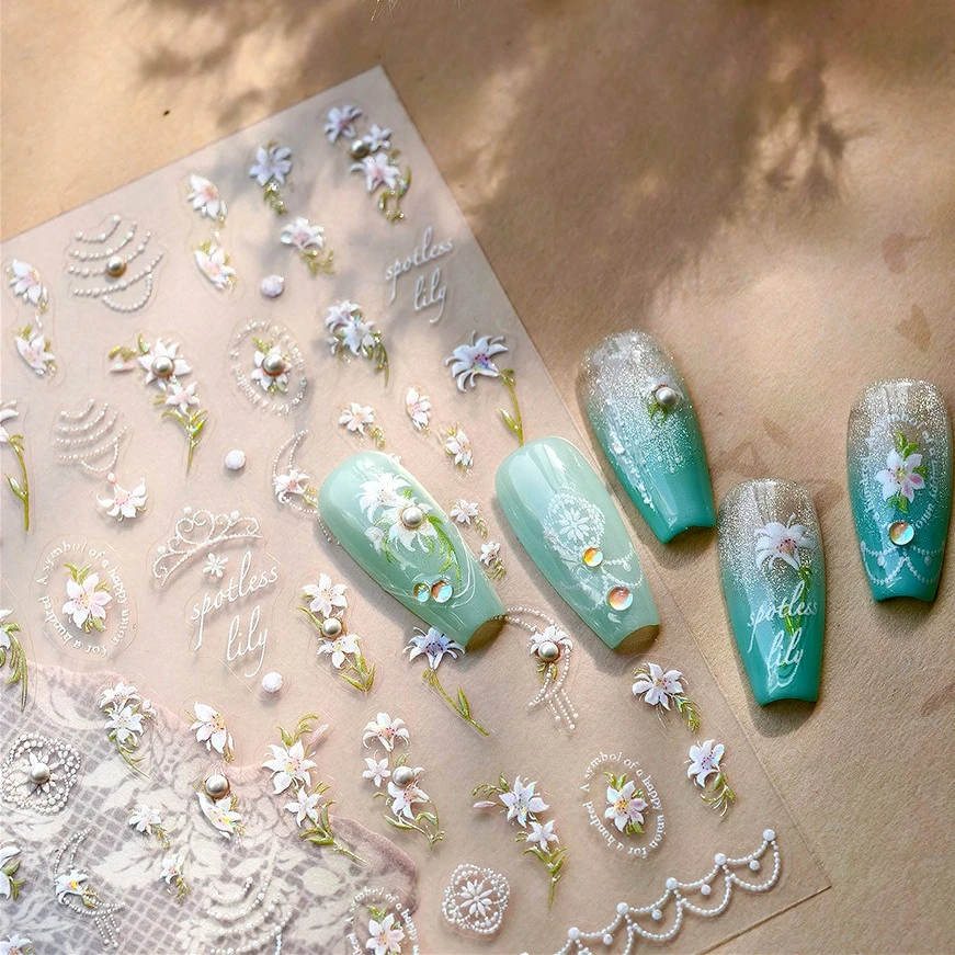 Spotless Lily Lilium Flowers Moon Pearl Crown Lily-white Pearl Necklace Pendant Self Adhesive Nail Art Stickers Manicure Decals
Spotless Lily Lilium Flowers Moon Pearl Crown Lily-white Pearl Necklace Pendant Self Adhesive Nail Art Stickers Manicure Decals