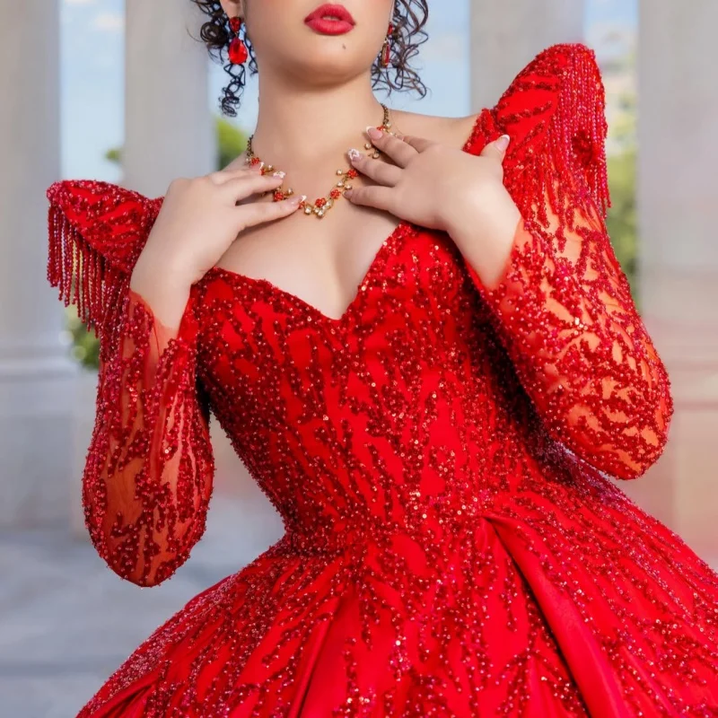Satin Red Quinceanera Dress off-shoulder Glitter Crystal Beadwork Decal Long tail vestidos de 15 Quinceanera Customize
Satin Red Quinceanera Dress off-shoulder Glitter Crystal Beadwork Decal Long tail vestidos de 15 Quinceanera Customize