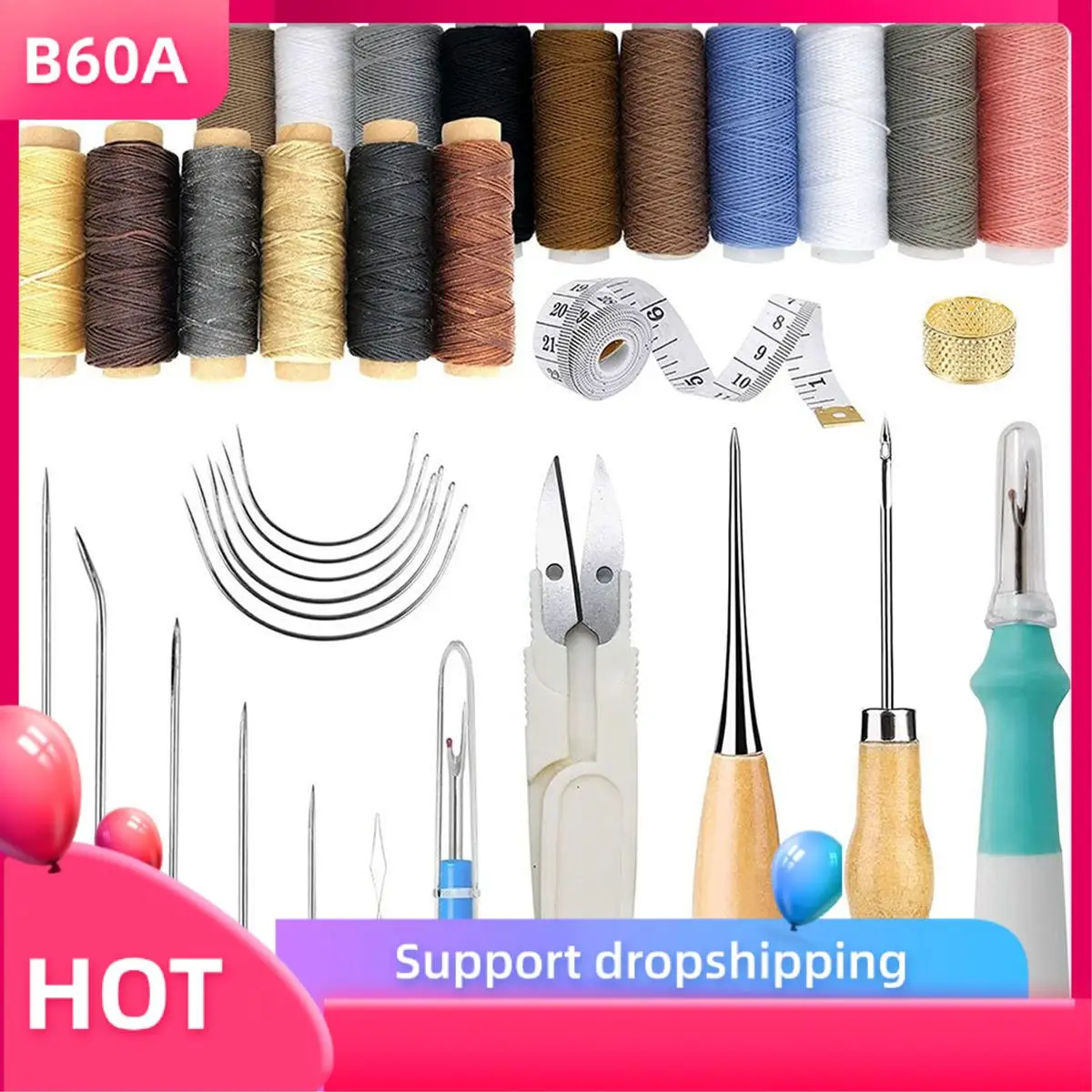B60A 34 PCS Basic Leather Sewing Kit: Upholstery Thread Cord, Leather Waxed Thread With Sewing Awl, Seam Ripper
B60A 34 PCS Basic Leather Sewing Kit: Upholstery Thread Cord, Leather Waxed Thread With Sewing Awl, Seam Ripper