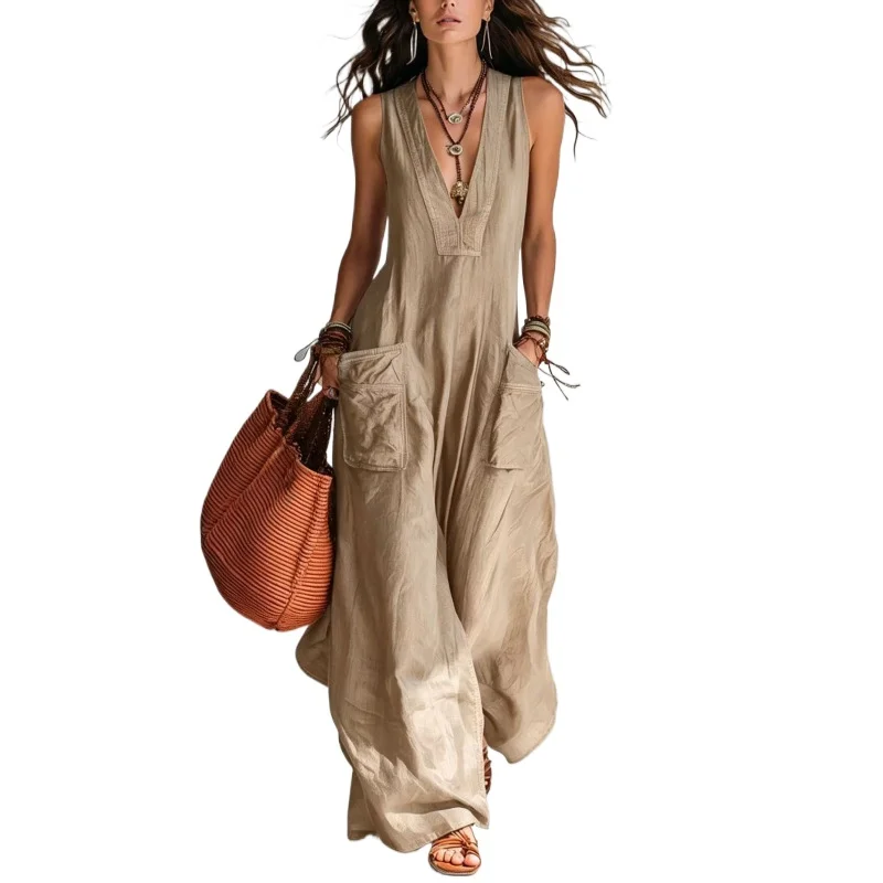 Women Sleeveless Jumpsuit Deep V Neck Loose Wide Leg Long Overalls Casual Big Pockets Floor Length Romper
Women Sleeveless Jumpsuit Deep V Neck Loose Wide Leg Long Overalls Casual Big Pockets Floor Length Romper