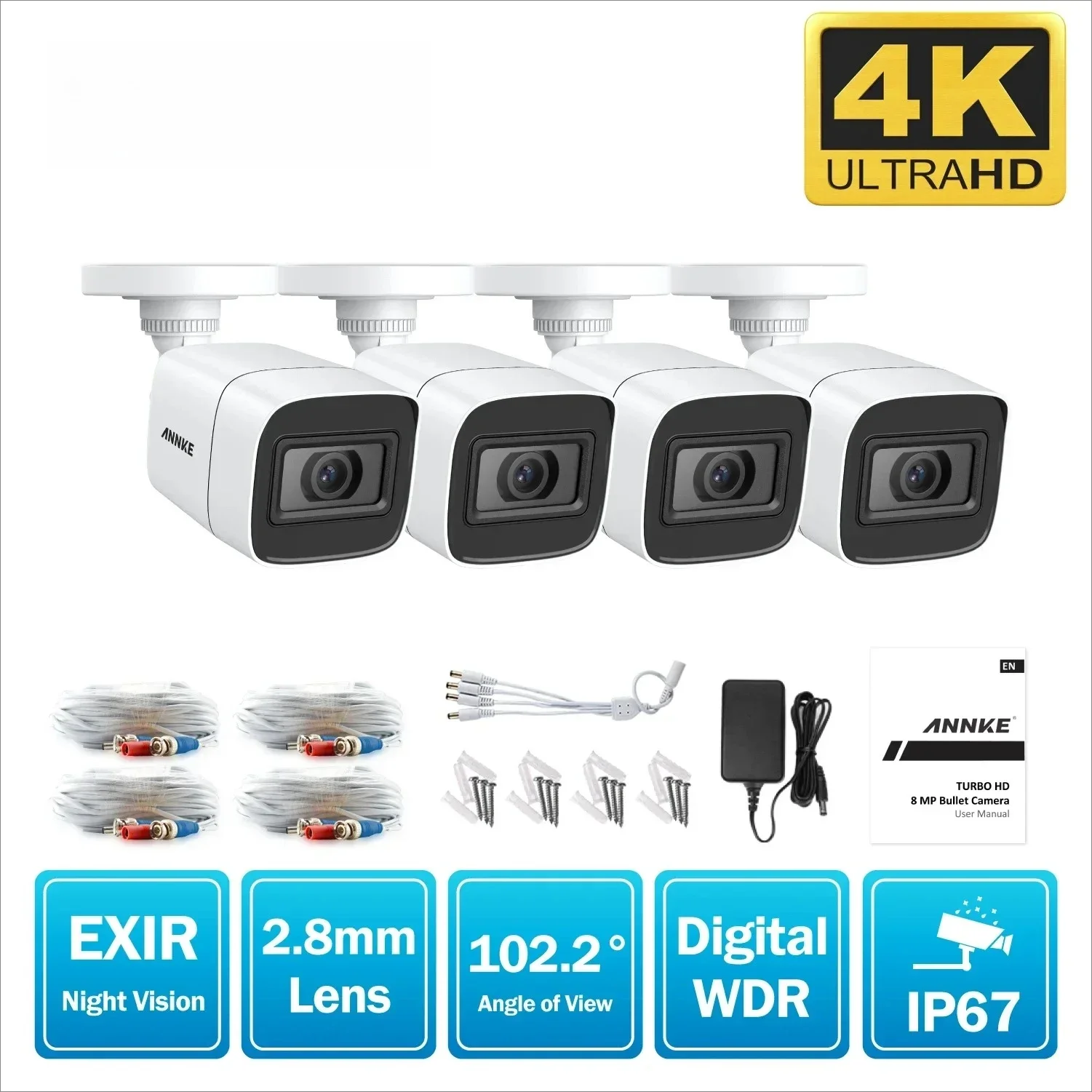 ANNKE 4K Ultra HD 4pcs Bullet Security Camera IR Night Vision IP67 Waterproof Outdoor Indoor Wired CCTV Camera
ANNKE 4K Ultra HD 4pcs Bullet Security Camera IR Night Vision IP67 Waterproof Outdoor Indoor Wired CCTV Camera