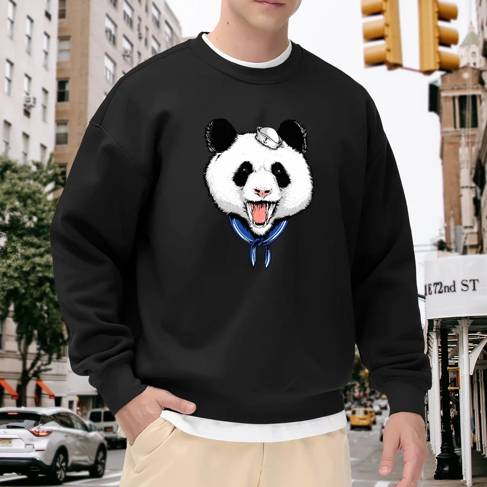 Men's Black Crew Neck Loose Sweatshirt with Fun Panda Print Pattern, Faux Two-Piece Design, Trendy Street Style, Everyday Casual Versatile Comfortable Top
Men's Black Crew Neck Loose Sweatshirt with Fun Panda Print Pattern, Faux Two-Piece Design, Trendy Street Style, Everyday Casual Versatile Comfortable Top