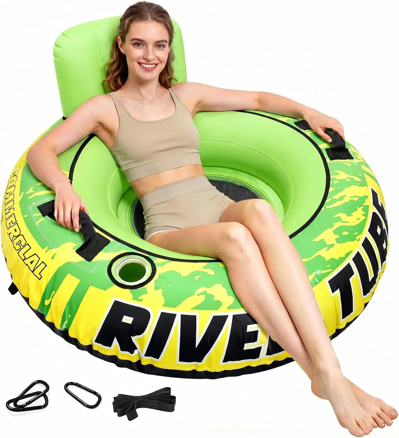 53" Heavy Duty River Tube, Canvas Cover, Inflatable Float for Lake Pool, Cup Holders, Handles, Headrest, 300lb Capacity
53" Heavy Duty River Tube, Canvas Cover, Inflatable Float for Lake Pool, Cup Holders, Handles, Headrest, 300lb Capacity