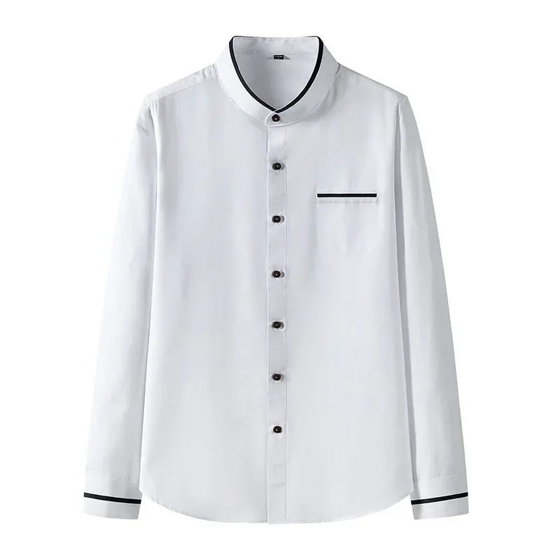 Men's Strech Solid Shirt Henry Collar Long Sleeve Pocket Business Shirts Classic Fashion Male Clothes Brand Work Dress
Men's Strech Solid Shirt Henry Collar Long Sleeve Pocket Business Shirts Classic Fashion Male Clothes Brand Work Dress