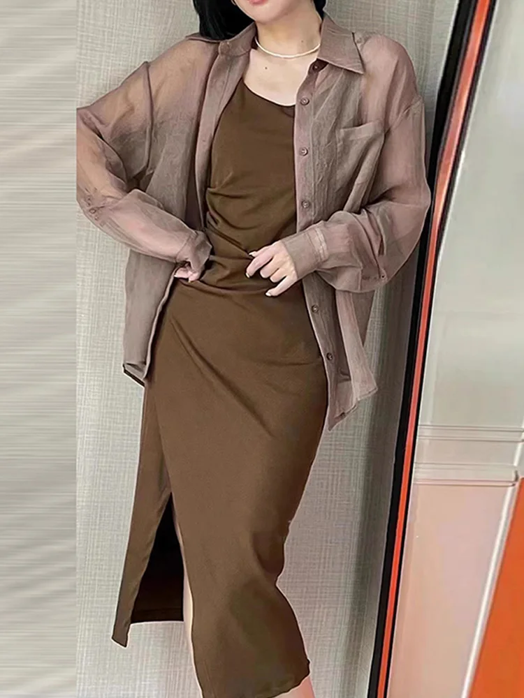 Fashionable Loose Women's Summer Outfit Two-Piece Set Sun Protection Long Sleeve Strap Dress Casual Loose Top And Skirt Set
Fashionable Loose Women's Summer Outfit Two-Piece Set Sun Protection Long Sleeve Strap Dress Casual Loose Top And Skirt Set