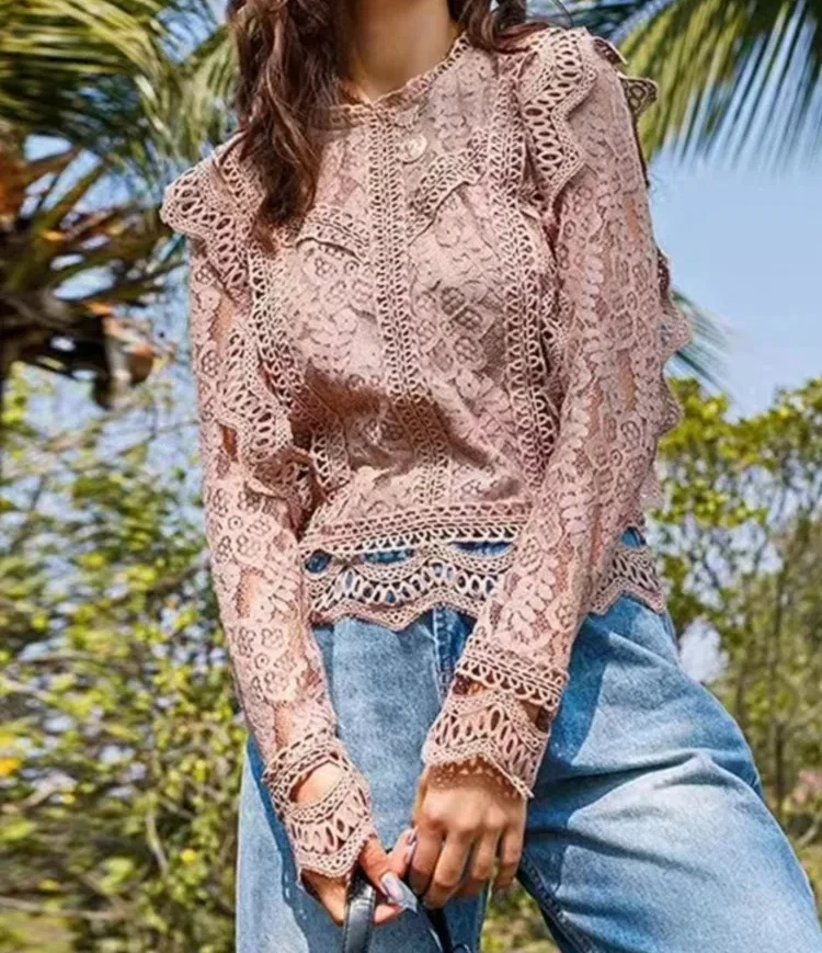 Sexy Lace Hollow Out Shirt Blouse Office Lady Spring Autumn Fashion Elegant Solid O-neck Shirts For Women 2025 Female Tops
Sexy Lace Hollow Out Shirt Blouse Office Lady Spring Autumn Fashion Elegant Solid O-neck Shirts For Women 2025 Female Tops