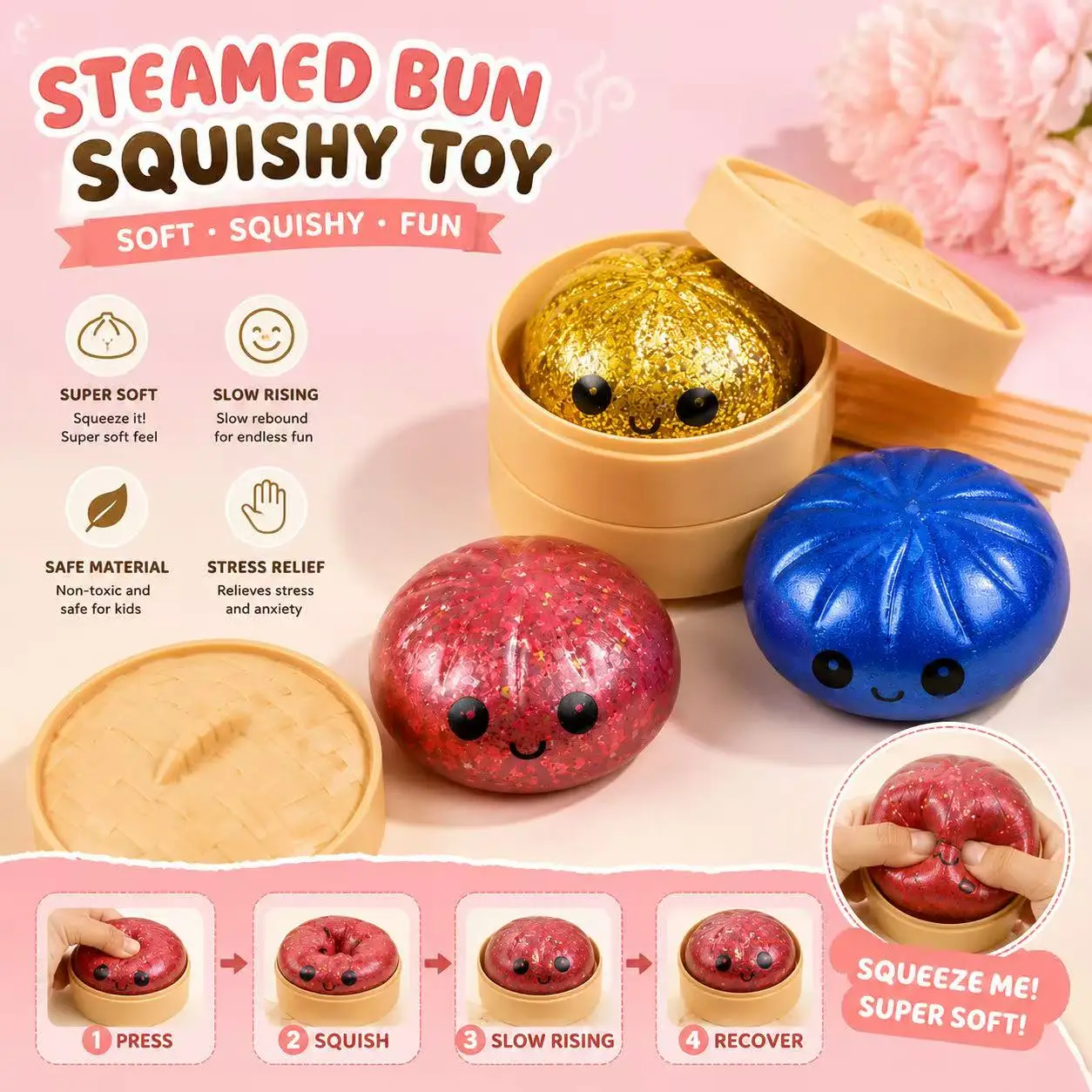 Simulated Xiaolongbao powder decompression kneading music slow rebound soft glue vent toy desktop decompression display for children and adults
Simulated Xiaolongbao powder decompression kneading music slow rebound soft glue vent toy desktop decompression display for children and adults