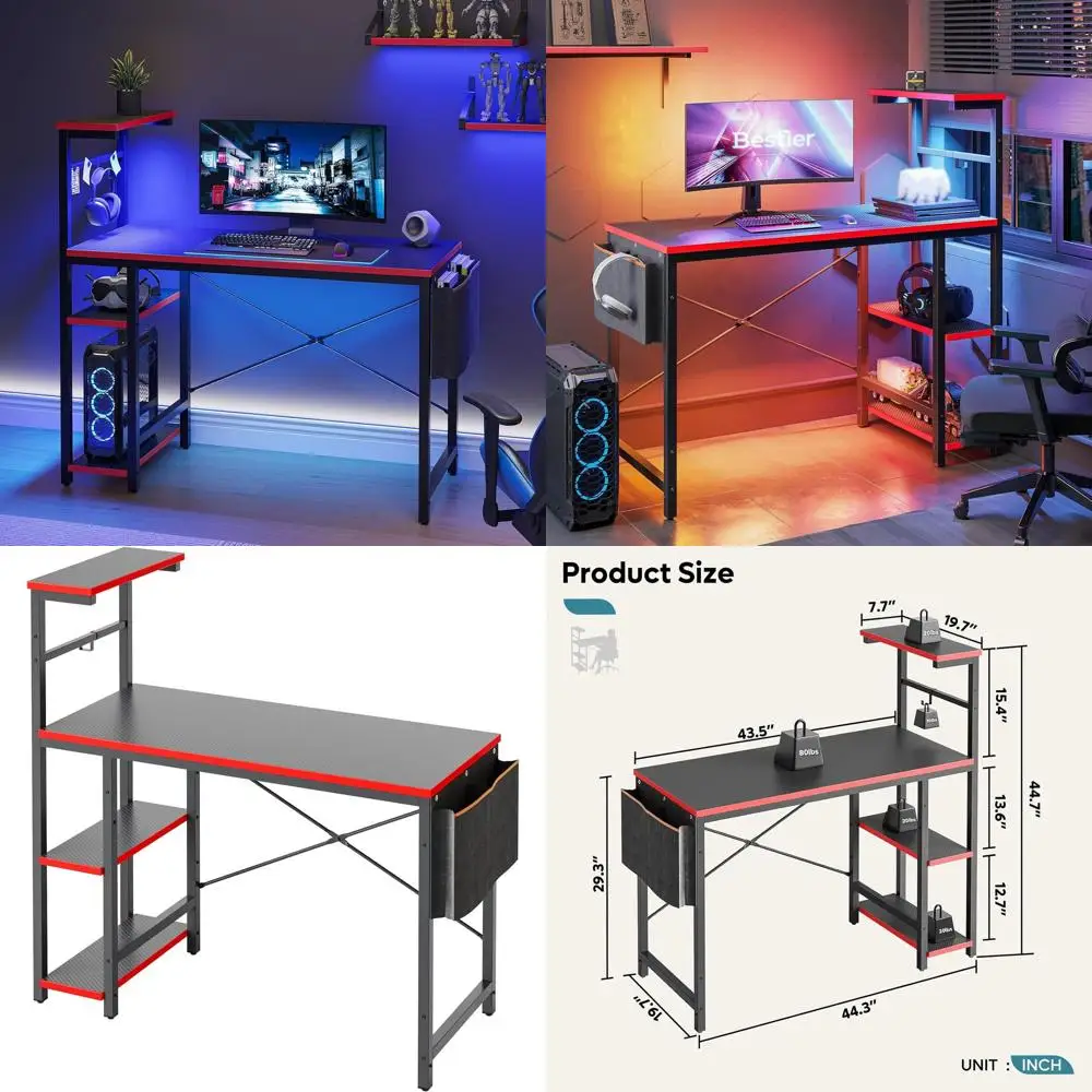 Компактный игровой стол с LED-подсветкой, 44 дюйма, с реверсивными полками и боковым карманом, черный, стиль 3D-карбон
Компактный игровой стол с LED-подсветкой, 44 дюйма, с реверсивными полками и боковым карманом, черный, стиль 3D-карбон