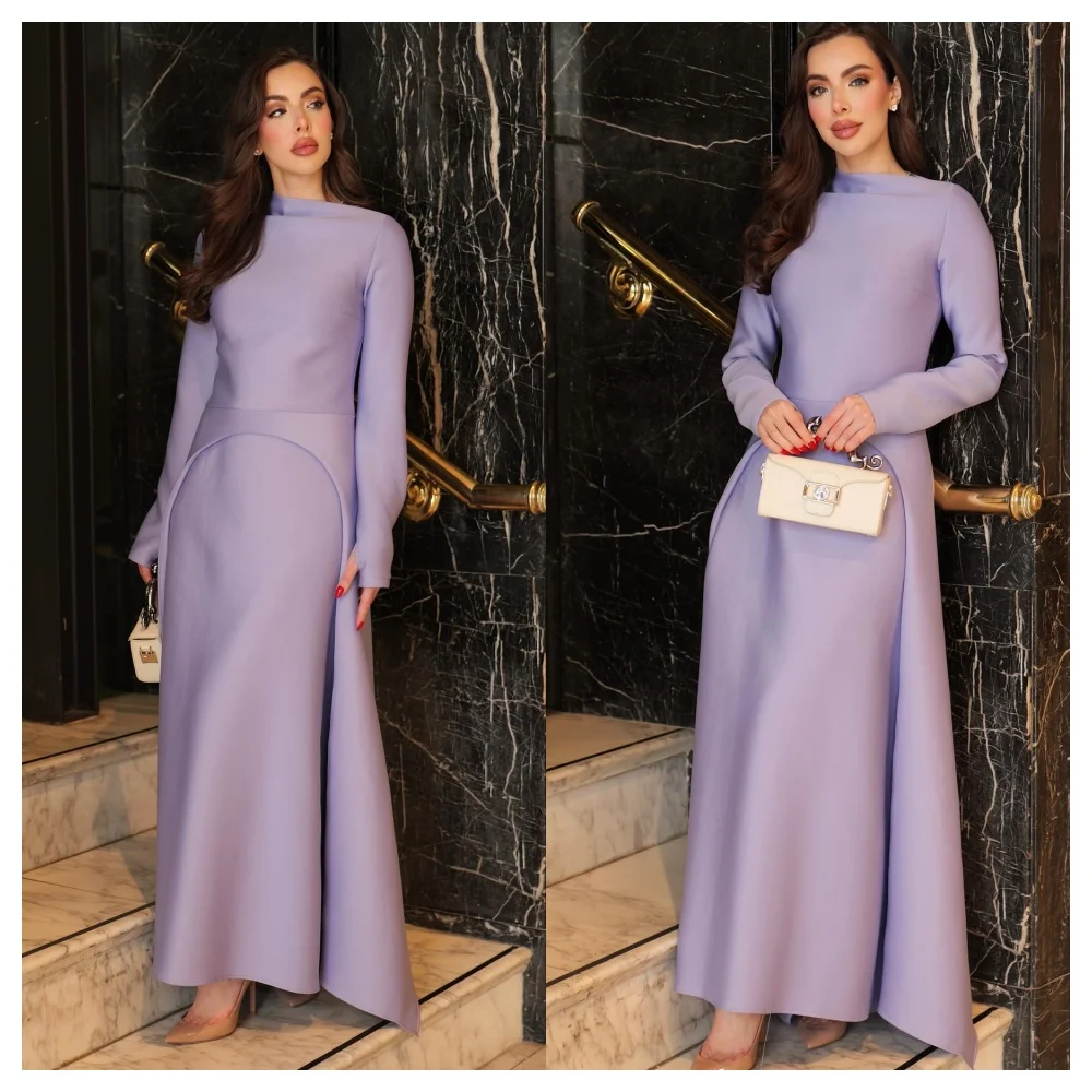 Customized Simple Purple Satin Evening Dress Modern Crew Neck Long Sleeves Party Dress High Quality Floor Length Celebrity Gowns
Customized Simple Purple Satin Evening Dress Modern Crew Neck Long Sleeves Party Dress High Quality Floor Length Celebrity Gowns