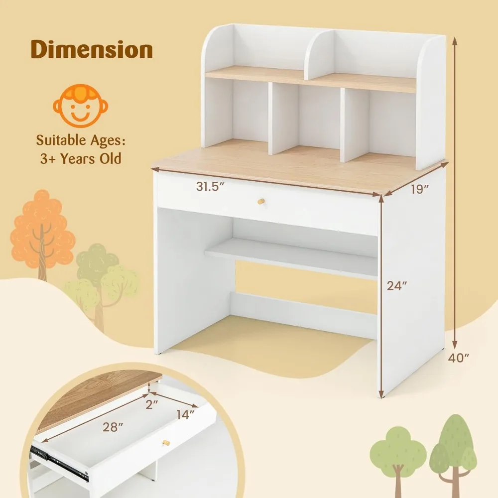 Student Writing Desk Computer,White Kids Desk, Wooden Children School Study Table with Hutch, Pull-Out Drawer, Storage Shelves
Student Writing Desk Computer,White Kids Desk, Wooden Children School Study Table with Hutch, Pull-Out Drawer, Storage Shelves