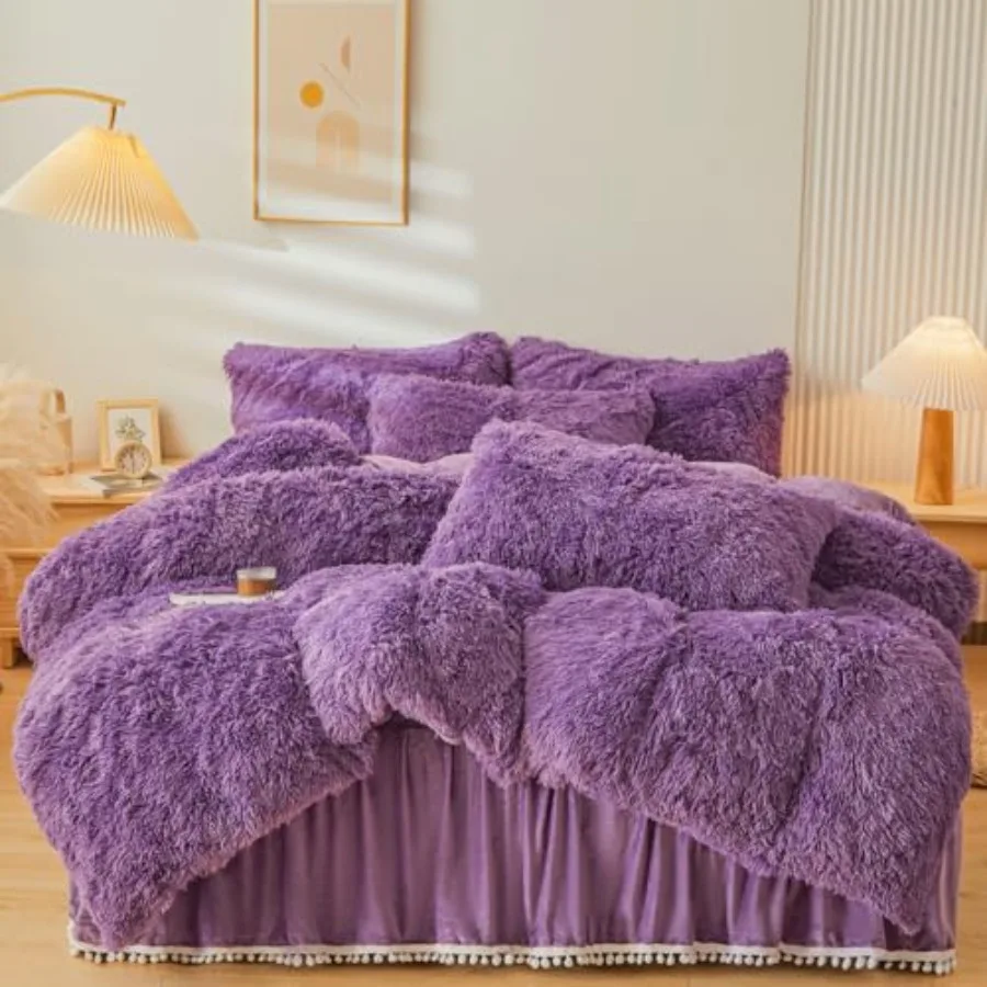 Faux Fur Comforter Cover Queen Set - Fluffy Bedding 4Pcs 1 Duvet Cover + 2 Pillowcases + 1 Velvet Bed Skirt
Faux Fur Comforter Cover Queen Set - Fluffy Bedding 4Pcs 1 Duvet Cover + 2 Pillowcases + 1 Velvet Bed Skirt