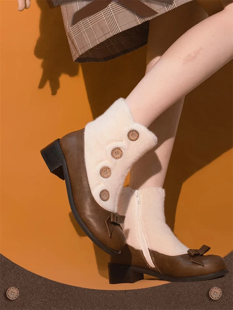 Velvet Mary Jane Lolita Short Boots Round Toe Thick Mid Heels 4cm High Heel 6cm Winter Women Shoes Female Kawaii Shoe
Velvet Mary Jane Lolita Short Boots Round Toe Thick Mid Heels 4cm High Heel 6cm Winter Women Shoes Female Kawaii Shoe