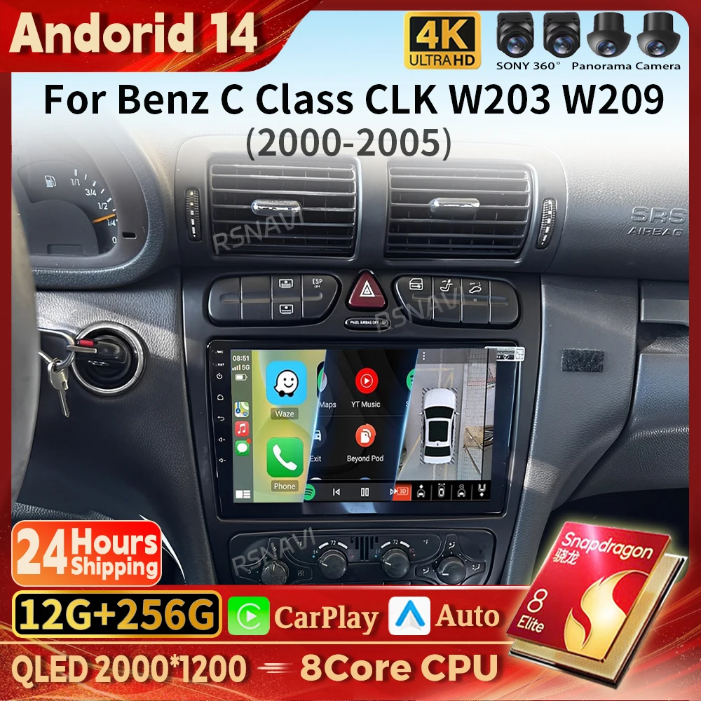 Qualcomm Snapdragon Android 14 Carplay Auto Car Radio Multimedia Player For Mercedes Benz C-Class 2002 - 2005 2din BT Autoradio 
Qualcomm Snapdragon Android 14 Carplay Auto Car Radio Multimedia Player For Mercedes Benz C-Class 2002 - 2005 2din BT Autoradio
