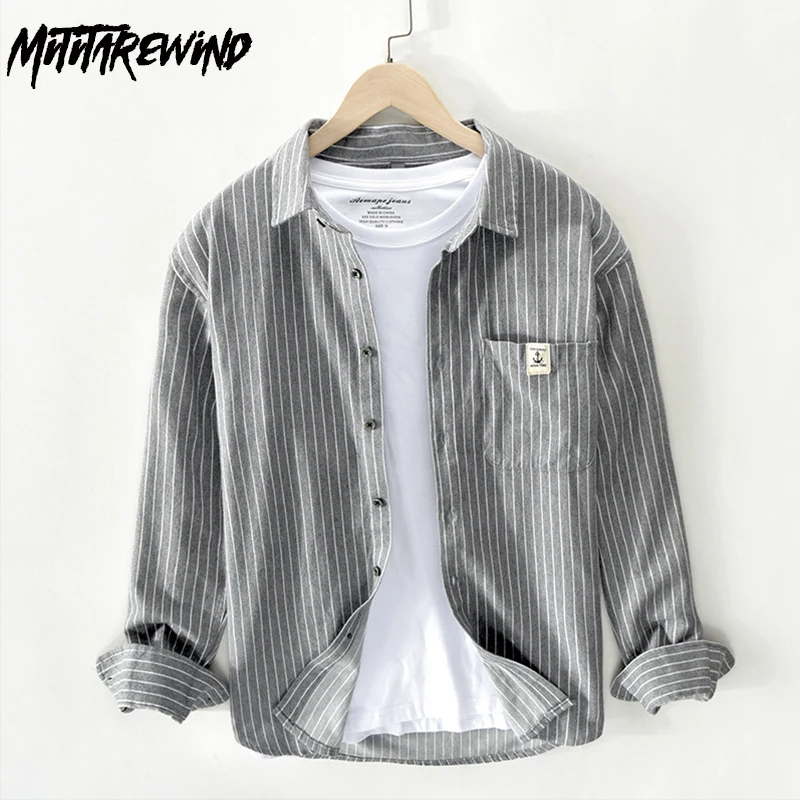 Spring Fall Long Sleeve Striped Shirt Men Daily Casual Top 100% Cotton Pocket Button Up Shirt Men Youth Fashion Shirts Versatile
Spring Fall Long Sleeve Striped Shirt Men Daily Casual Top 100% Cotton Pocket Button Up Shirt Men Youth Fashion Shirts Versatile