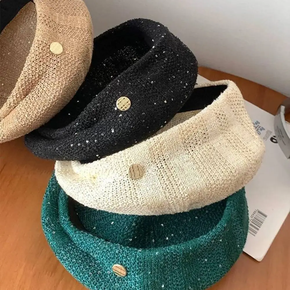 Elegant Breathable Sequin Beret Hat Hollowed Out Japanese Style Weave Hat Paillette Thin Crochet Knitted Cap Summer
Elegant Breathable Sequin Beret Hat Hollowed Out Japanese Style Weave Hat Paillette Thin Crochet Knitted Cap Summer