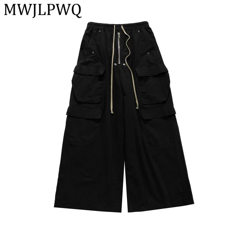 MWJLPWQ Mens Black Wide Leg Cargo Pants With Elastic Waist Drawstring Multi Pockets Streetwear Casual Loose Fit Trousers 16695
MWJLPWQ Mens Black Wide Leg Cargo Pants With Elastic Waist Drawstring Multi Pockets Streetwear Casual Loose Fit Trousers 16695