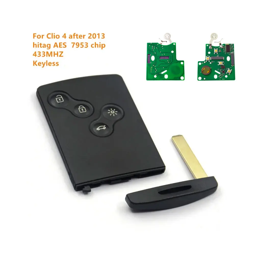 Kgreat 4 Button Remote Key Card Keyless Smart Key 433mhz with Hitag AES PCF7953 Chip 7953 XTT for Renault Clio 4 No Badge
Kgreat 4 Button Remote Key Card Keyless Smart Key 433mhz with Hitag AES PCF7953 Chip 7953 XTT for Renault Clio 4 No Badge