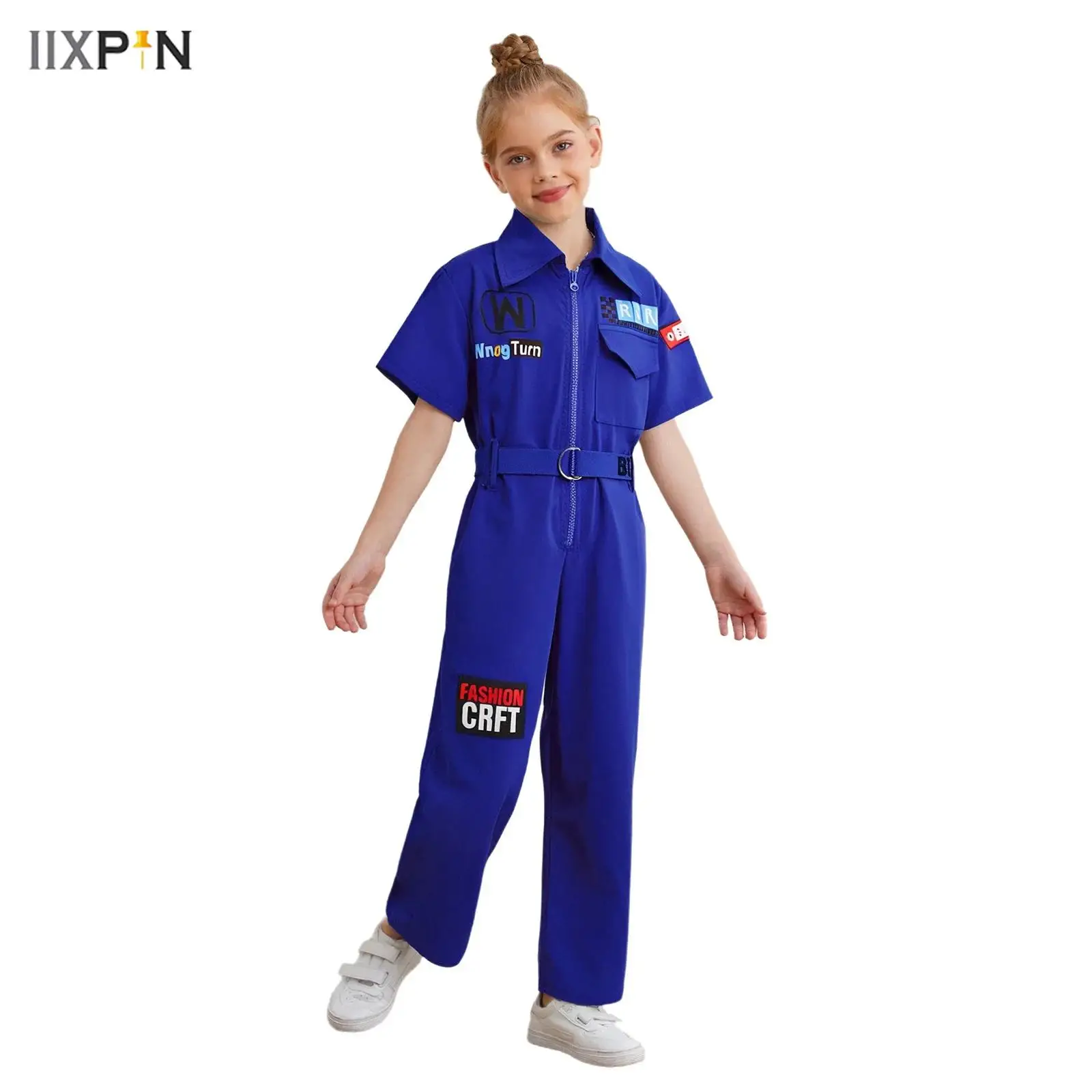 Kids Boys Girls Hip-Hop Street Dance Outfit Letter Printed Jumpsuit Turn-Down Collar Short Sleeve Pockets Coveralls with Belt
Kids Boys Girls Hip-Hop Street Dance Outfit Letter Printed Jumpsuit Turn-Down Collar Short Sleeve Pockets Coveralls with Belt