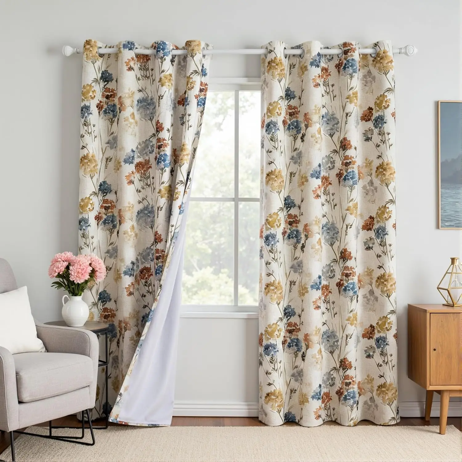 Floral Linen 100% Blackout Curtains 84 Inch Length 2 Panels Thermal Insulated Grommet Top Drapes for Living Room Bedroom, Yellow, 52"W Each
Floral Linen 100% Blackout Curtains 84 Inch Length 2 Panels Thermal Insulated Grommet Top Drapes for Living Room Bedroom, Yellow, 52"W Each