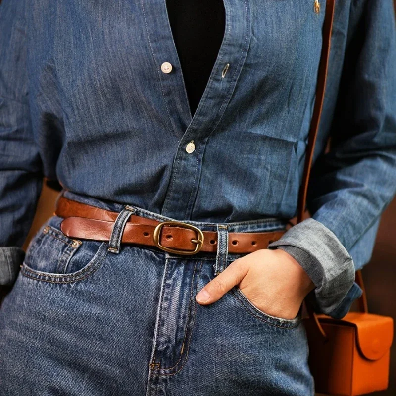 Retro Narrow Genuine Leather Women's Belt Pure Copper Button Western Cowboy Style Versatile Jeans Belt Fashion Luxury Women Belt
Retro Narrow Genuine Leather Women's Belt Pure Copper Button Western Cowboy Style Versatile Jeans Belt Fashion Luxury Women Belt