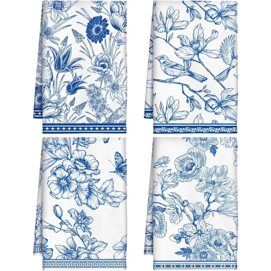 Chinoiserie Floral Kitchen Towels Set of 4 Blue White Decor Tea Towels Flowers Bird Microfiber Hand Drying Dish Towels Decorati
Chinoiserie Floral Kitchen Towels Set of 4 Blue White Decor Tea Towels Flowers Bird Microfiber Hand Drying Dish Towels Decorati