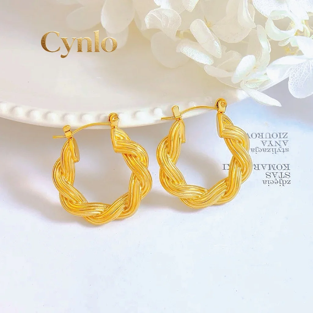 Cynlo Jewelry Woven Twist Earrings Women's 24K Gold AU999 - Face-slimming twist design, woven highlight, for outings and parties
Cynlo Jewelry Woven Twist Earrings Women's 24K Gold AU999 - Face-slimming twist design, woven highlight, for outings and parties