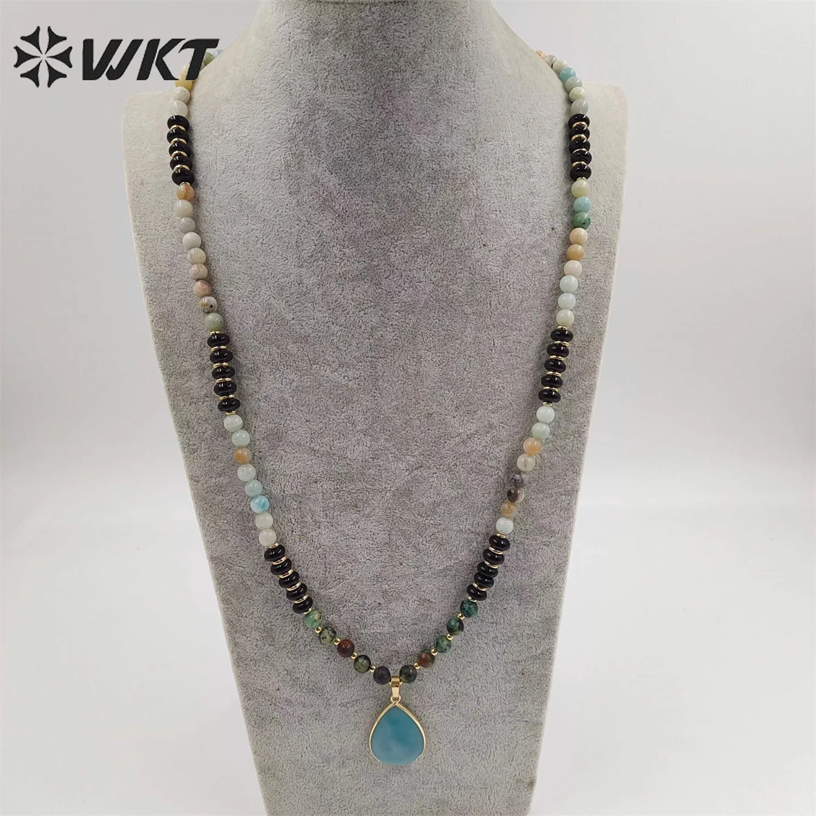 WT-N1416 Newest Attractive 6mm Long Natural Stone Beads Necklace In 28 Inch Genuine Amazonite Drop Pendant 3PCS 
WT-N1416 Newest Attractive 6mm Long Natural Stone Beads Necklace In 28 Inch Genuine Amazonite Drop Pendant 3PCS