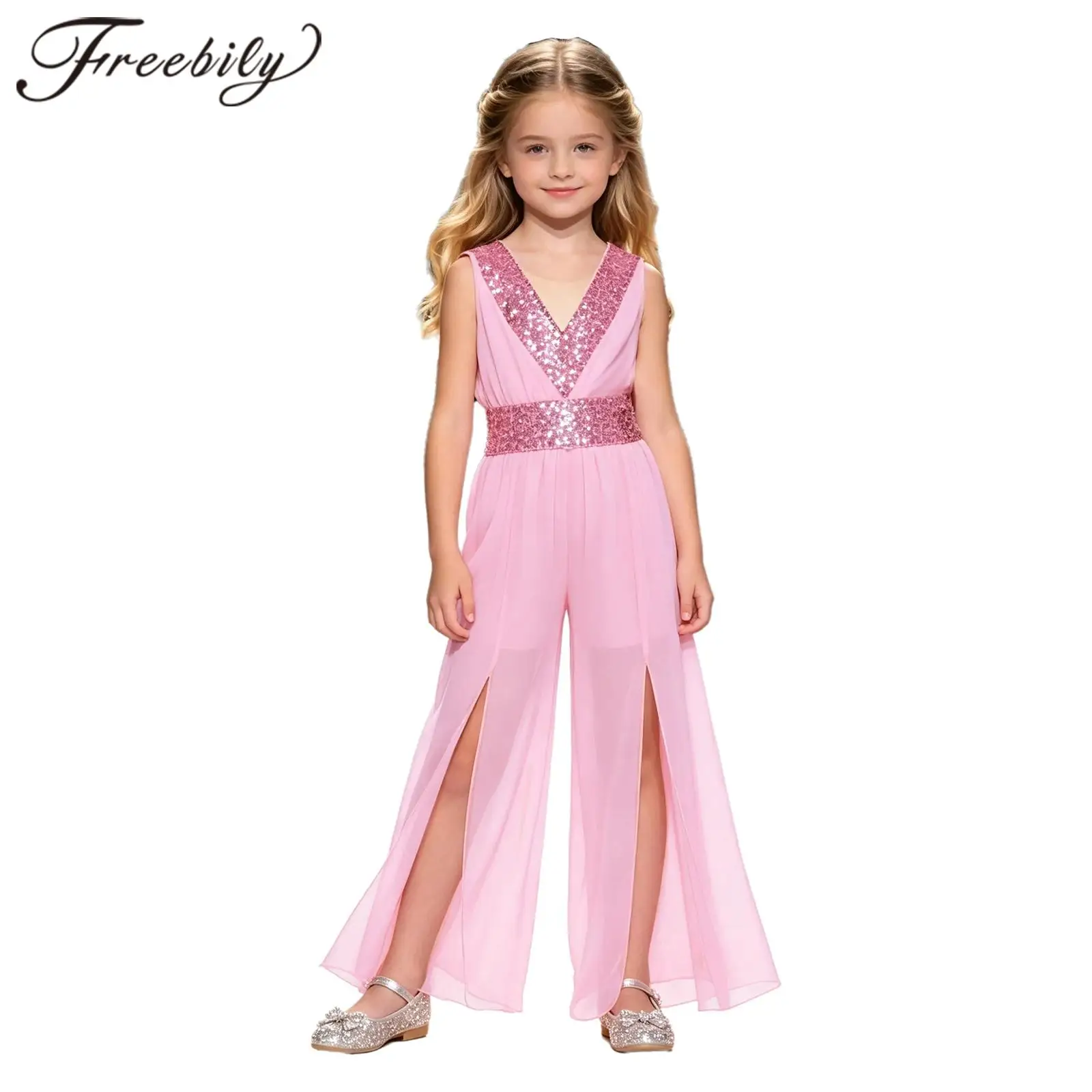 Kids Girls Sleeveless Split Wide Legs Pants Jumpsuit Modern Dancewear Party Gown Birthday Costume Flowy Chiffon Party Rompers
Kids Girls Sleeveless Split Wide Legs Pants Jumpsuit Modern Dancewear Party Gown Birthday Costume Flowy Chiffon Party Rompers