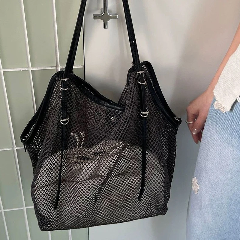New Summer Mesh Tote Bag, Large Capacity Niche Fashion Shoulder Bag, Beach Travel Commute Fitness Hollow Out Shopping Handbag
New Summer Mesh Tote Bag, Large Capacity Niche Fashion Shoulder Bag, Beach Travel Commute Fitness Hollow Out Shopping Handbag