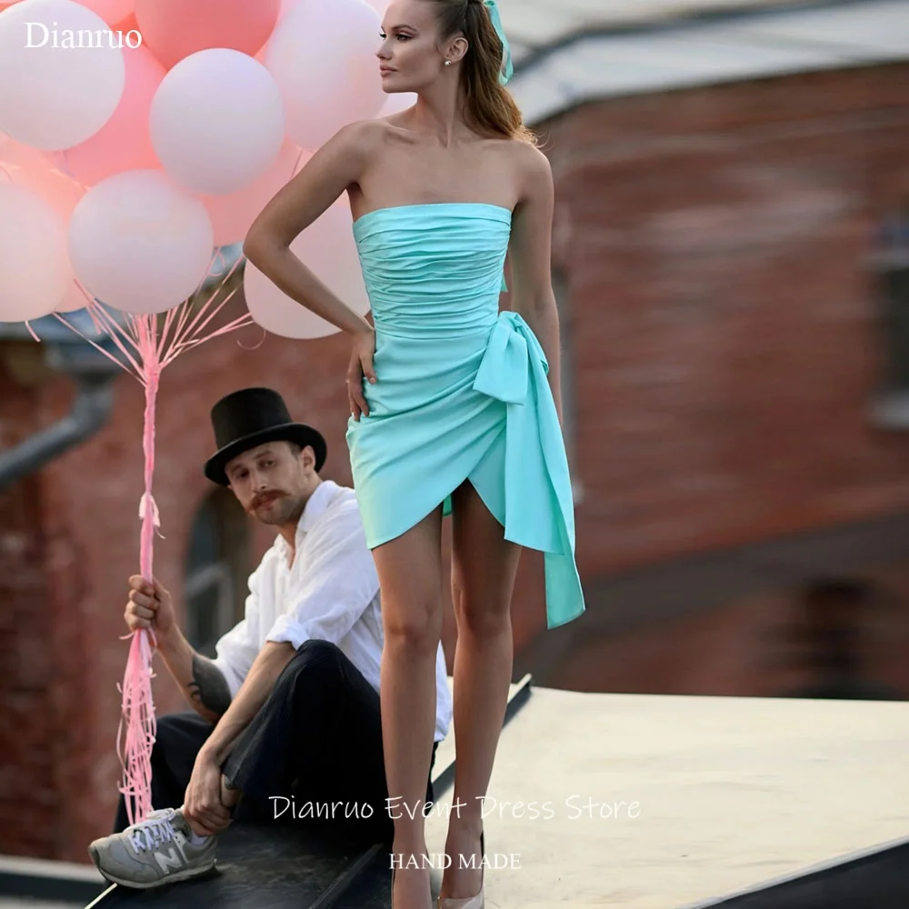 Dianruo Tiffany Blue Ruched Satin Prom Dresses Mini Sleeveless Robe Soirée Femme Bow Asymmetric Birthday Dresses Customized
Dianruo Tiffany Blue Ruched Satin Prom Dresses Mini Sleeveless Robe Soirée Femme Bow Asymmetric Birthday Dresses Customized