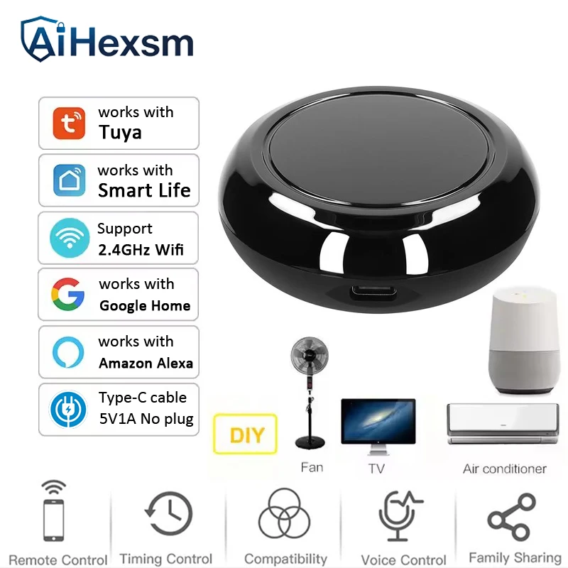 Tuya WiFi Smart IR Remote Controller Smart Alexa Home Infrared Universal Remote Blaster One for All Control AC TV DVD CD AUD SAT
Tuya WiFi Smart IR Remote Controller Smart Alexa Home Infrared Universal Remote Blaster One for All Control AC TV DVD CD AUD SAT