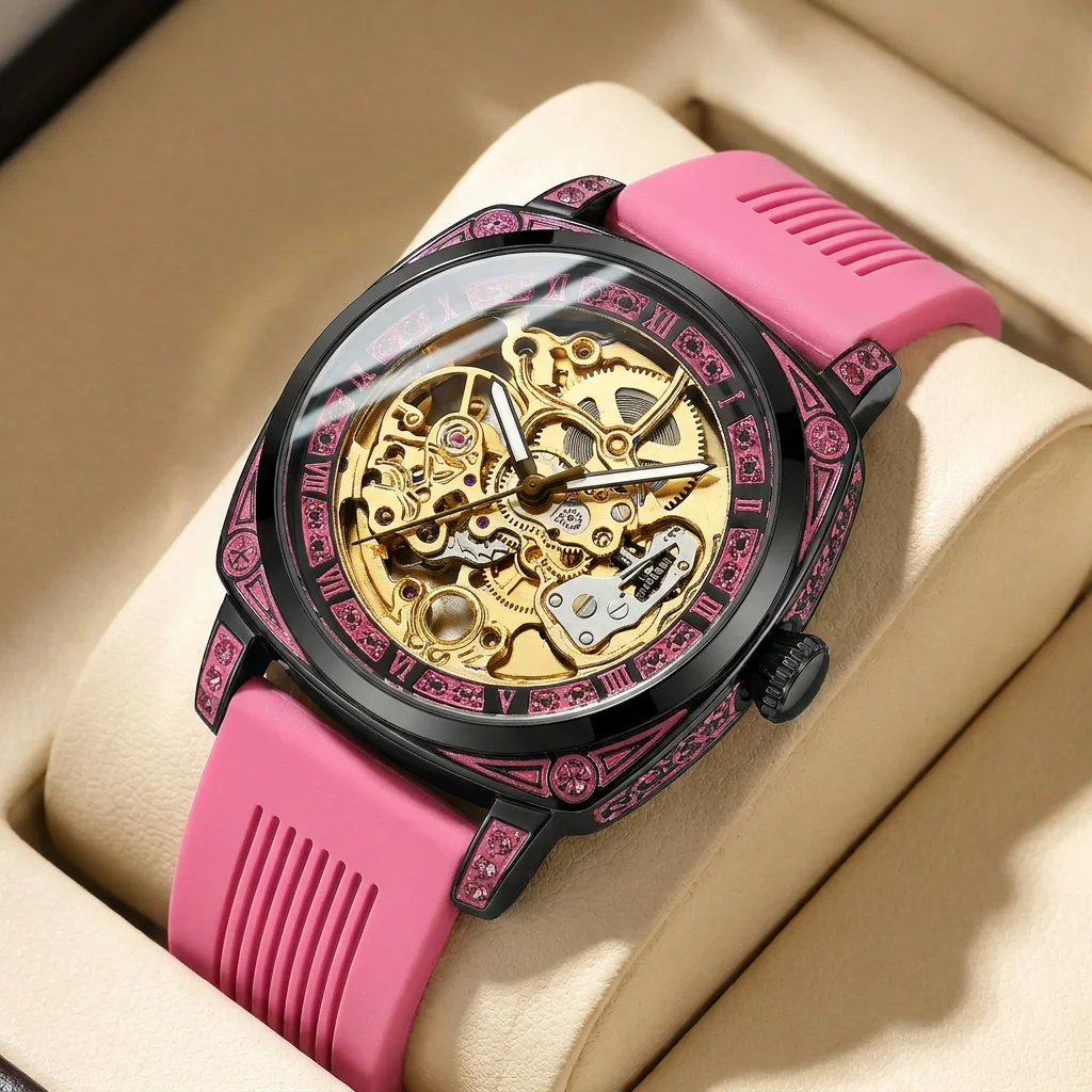 1pcs Men's gold dial silicone strap vintage fashion skeleton gear luxury details Mechanical Watch for daily business party holid
1pcs Men's gold dial silicone strap vintage fashion skeleton gear luxury details Mechanical Watch for daily business party holid