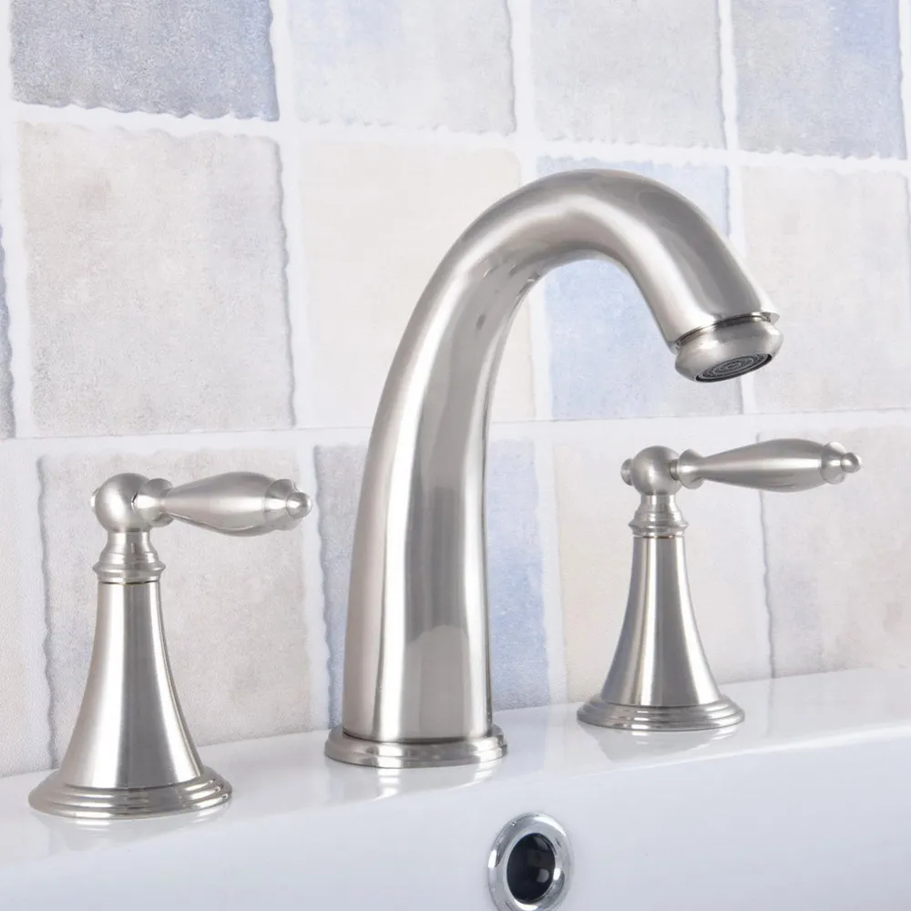 Brushed Nickel 3 Hole Widespread Bathroom Sink Faucet Deck Mounted Dual Handle Hot Cold Water Mixer Tap Lnf683
Brushed Nickel 3 Hole Widespread Bathroom Sink Faucet Deck Mounted Dual Handle Hot Cold Water Mixer Tap Lnf683