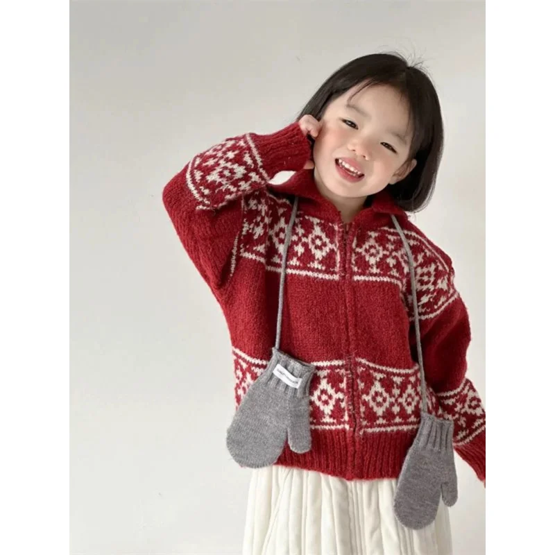 Christmas New Year Girls Sweater Cardigan2025Autumn Winter New Style Baby Girl Vintage Jacquard Stylish Knitted Top
Christmas New Year Girls Sweater Cardigan2025Autumn Winter New Style Baby Girl Vintage Jacquard Stylish Knitted Top
