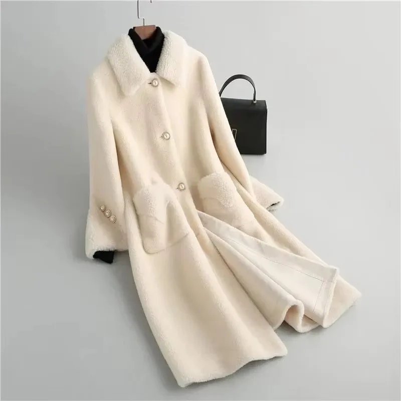 Women's Monochromatic Lamb Wool Coat, Long Fleece Outwear, Slim Fit, Leisure, Warm, All-Matching, Winternter, New, Fashion, 2025
Women's Monochromatic Lamb Wool Coat, Long Fleece Outwear, Slim Fit, Leisure, Warm, All-Matching, Winternter, New, Fashion, 2025