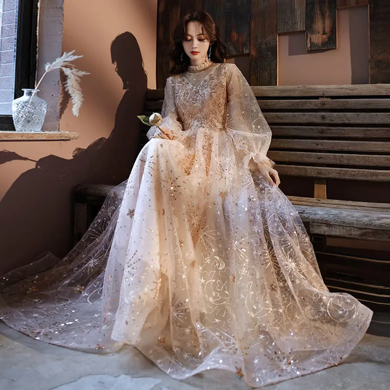 Evening Dress New Immortal Style Small Slightly Dress Banquet Suit Host Dress Women Dress Light Luxury Dress Champagne Dress
Evening Dress New Immortal Style Small Slightly Dress Banquet Suit Host Dress Women Dress Light Luxury Dress Champagne Dress
