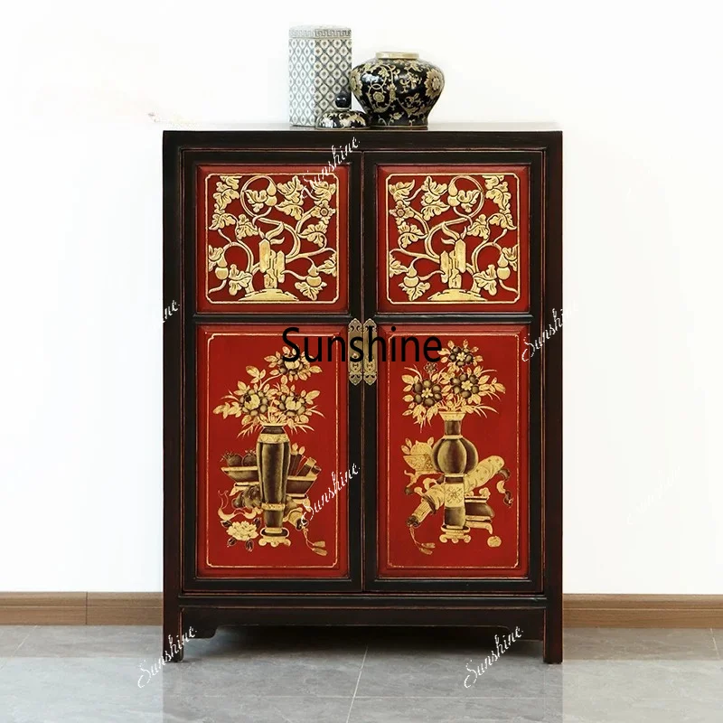 Chinese carved gold painted solid wood retro locker
Chinese carved gold painted solid wood retro locker