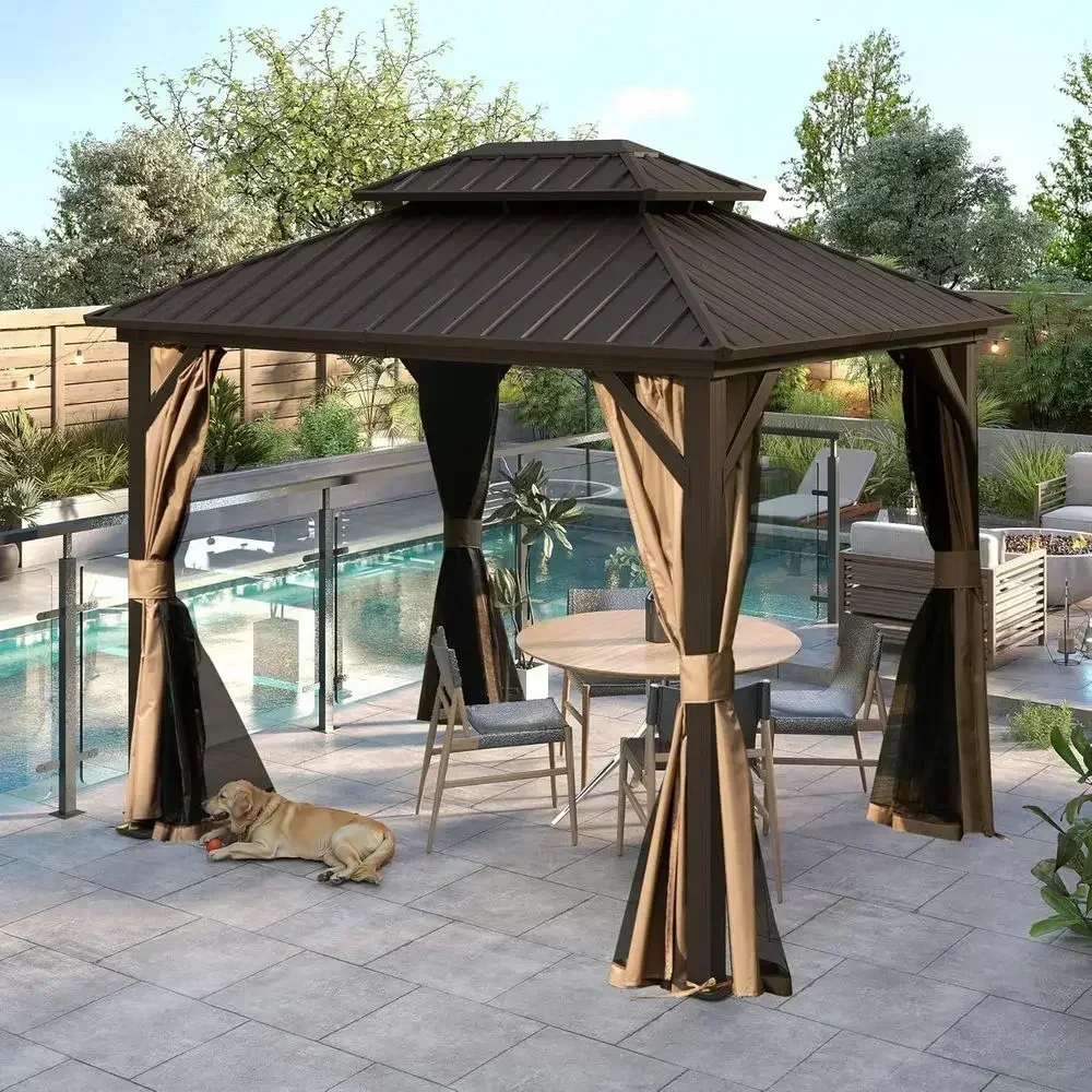 8x10 Metal Gazebo with Galvanized Steel Roof, Double Roof and Curtains, Ideal for Outdoor Weddings, Parties, and Dining - Brown
8x10 Metal Gazebo with Galvanized Steel Roof, Double Roof and Curtains, Ideal for Outdoor Weddings, Parties, and Dining - Brown