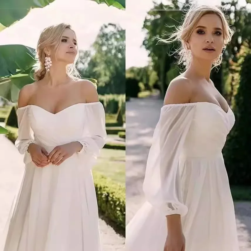 Elegant A-Line Wedding Dress Strapless Chiffon Long Sleeves and Ruffles Brush Train Romantic Bridal Gown 2025 Free Customized
Elegant A-Line Wedding Dress Strapless Chiffon Long Sleeves and Ruffles Brush Train Romantic Bridal Gown 2025 Free Customized
