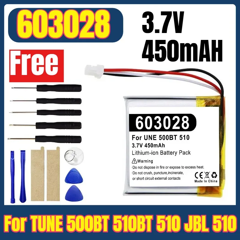 603028 Replacement Battery New Battery for TUNE 500BT 510BT 510 JBL 510 450mAh+Free Tools
603028 Replacement Battery New Battery for TUNE 500BT 510BT 510 JBL 510 450mAh+Free Tools
