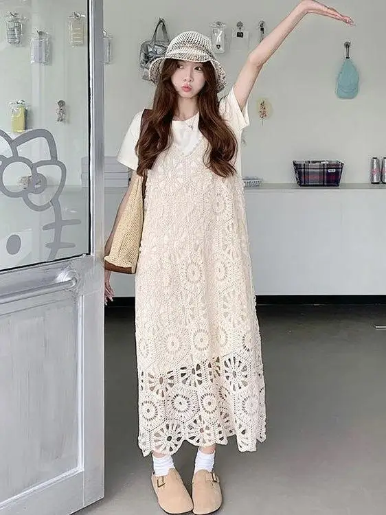 plus Size Summer Floral Lace Hollow out Strap Dress Women Loose T-Shirt Skirt Two-Piece Set City Walk A-Line Short Sleeve rou...
plus Size Summer Floral Lace Hollow out Strap Dress Women Loose T-Shirt Skirt Two-Piece Set City Walk A-Line Short Sleeve rou...