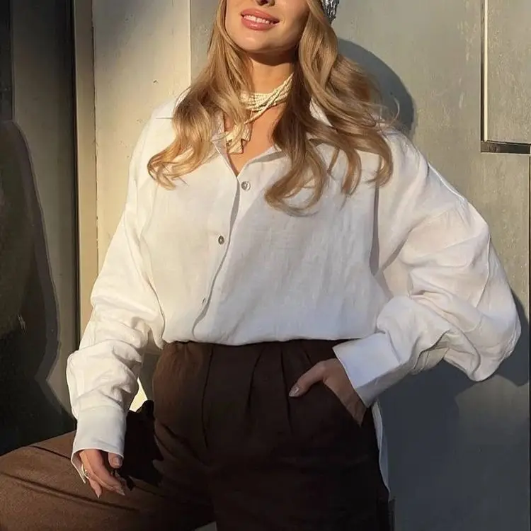 New Summer Cotton Linen Long Sleeve Flounce Blouse For Women 
New Summer Cotton Linen Long Sleeve Flounce Blouse For Women