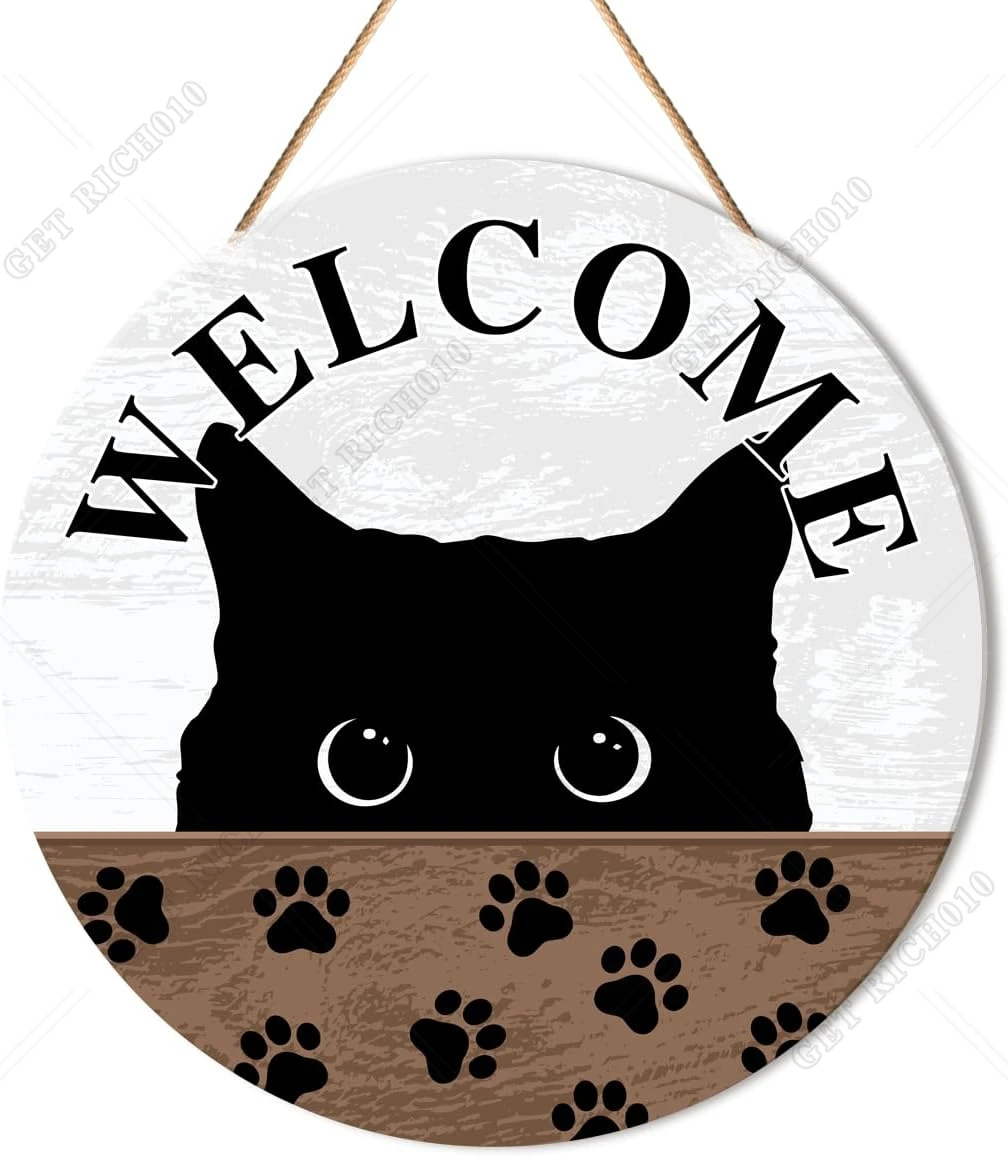 Black Cat Welcome Sign Front Door Decor Welcome Round Wood Hanging Sign Decor Farmhouse Wall Sign Decorations for Door
Black Cat Welcome Sign Front Door Decor Welcome Round Wood Hanging Sign Decor Farmhouse Wall Sign Decorations for Door